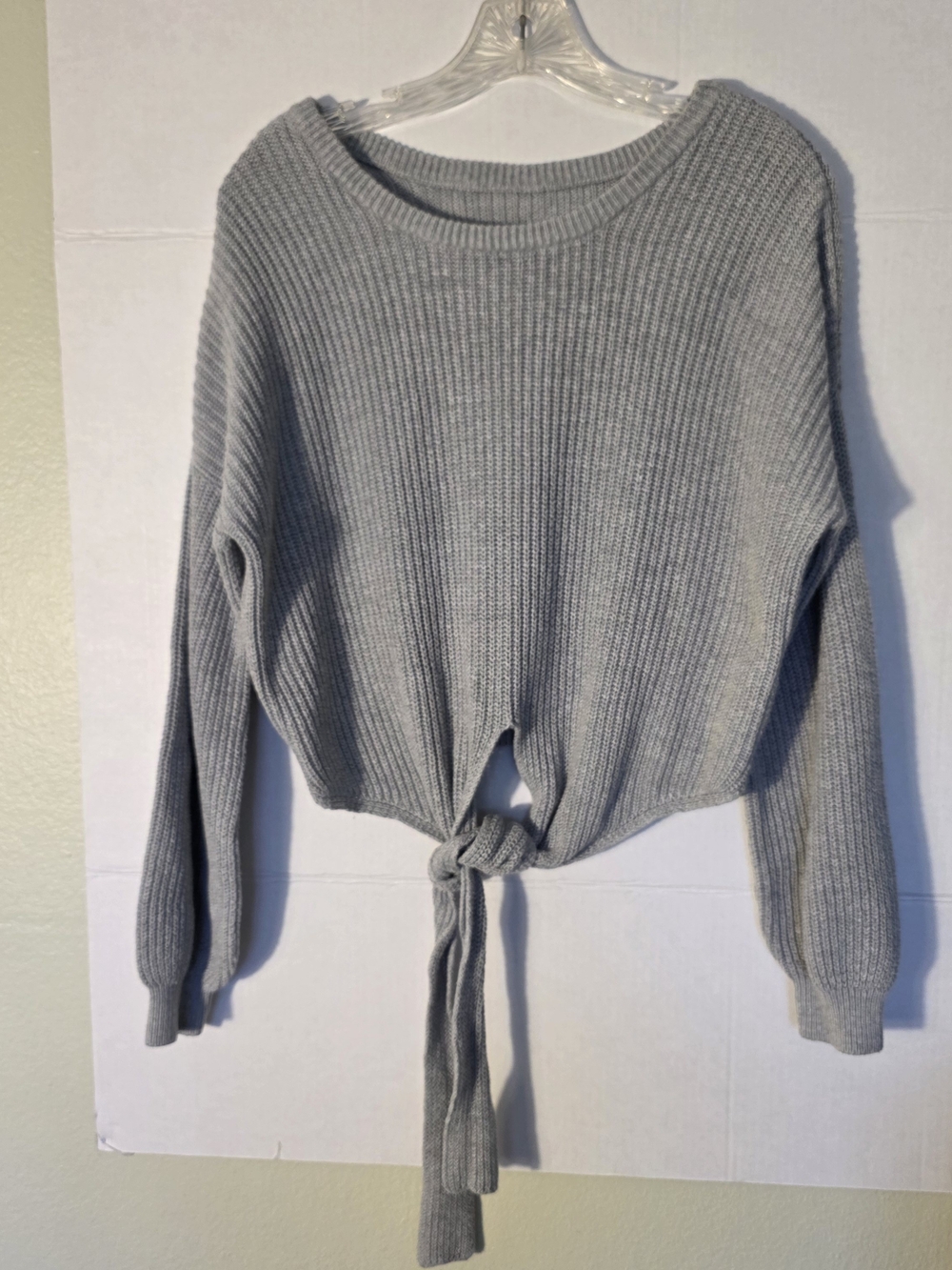 Hollister Reversible Gray Knit Front-Tie Cropped Sweater Casual Chic Soft Girl